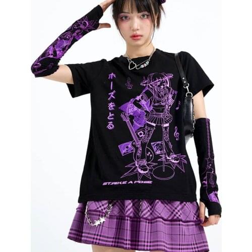 Футболка Harajuku Music girl Print Black Crop Women T-shirt Goth cotton Short Sleeve Top Tee Female Kawaii y2k mujer Grunge kpop