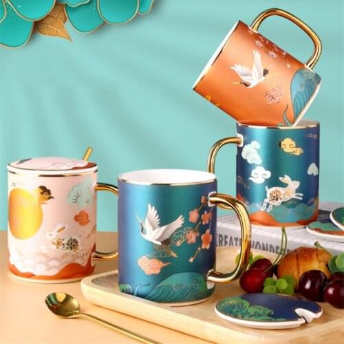 Ceramic Creative Coffee Mug with Lid and Spoon Couple Drinking Water Cup Household Breakfast Milk Mug Office Teacups Drinkware