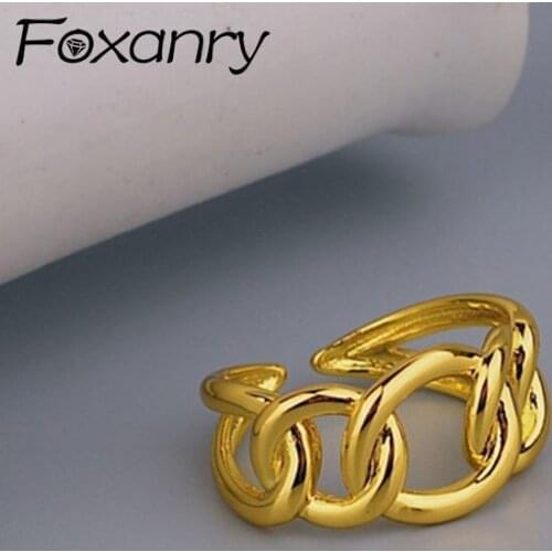Foxanry 925 Sterling Silver Rings New Trend Vintage Elegant Creative Unique Handmade Hollow Buckle Party Jewelry Gifts Wholesale