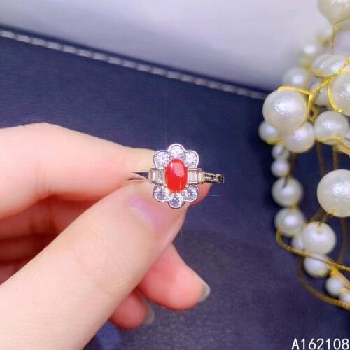 Exquisite Jewelry 925 Sterling Silver Inset With Gemstone Womens Luxury Elegant Flower Red Coral Adjustable Ring Support Detect