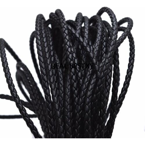 2m/lot approx: 4mm black Braided Leather Cord Round Leather Rope Thread For DIY Necklace Bracelet Jewelry Making leather string