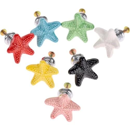 1Pc Creative Starfish Furniture Door Pull Handle Ceramic+Zinc Alloy Child Room Cupboard Drawer Kitchen Cabinet Knobs and Handles