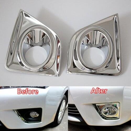 YAQUICKA 2Pcs Exterior Front Car Fog Light Lamp Cover Trim Chromium Styling Accessory Fit For Toyota Corolla 2014 Chrome ABS