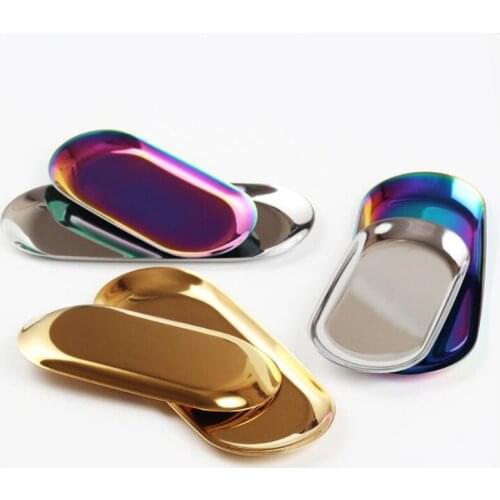 Nordic Style Stainless Steel Storage Tray Oval Metal Gold Snack Fruit Cake Plate European Jewelry Display Tray Home Decoration