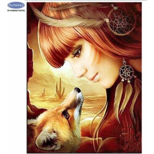 Mazayka,5d diy diamond embroidery fox,woman diamond painting Cross Stitch full square drill Rhinestone mosaic wall decoration