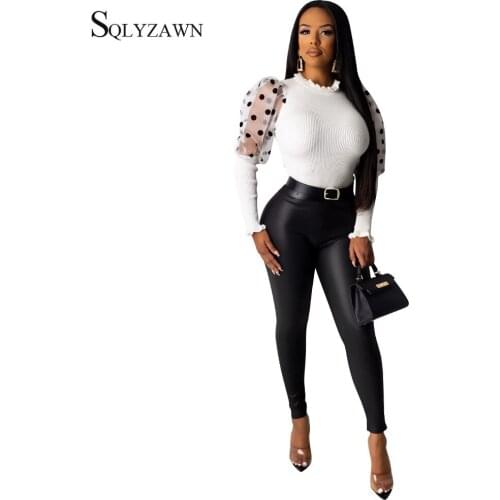 Fashion Puff Sleeve Blouse Shirt Women Autumn O Neck Ruffles Patchwork Knitted Shirt Crop Vintage Casual Tops blusas Plus Size