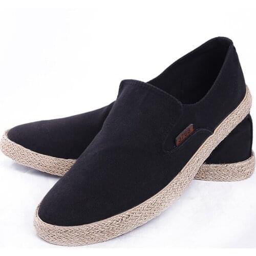 Casual Canvas Shoes Men Loafers Summer Flat Canvas Vulcanized Shoes Low-slip Breathable Shallow Rope Walking Shoes Deodorantd