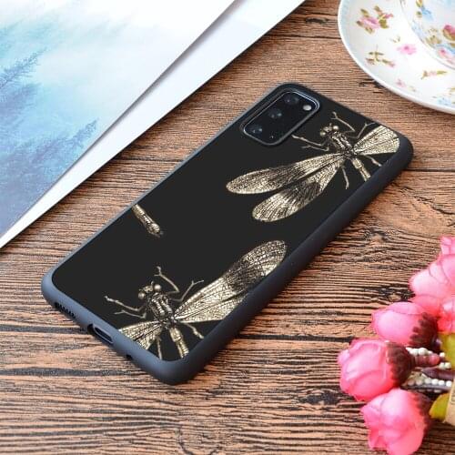 For Samsung Galaxy Golden Dragonflies Dragonfly Vintage Fine Art Print Soft Matt Phone Case