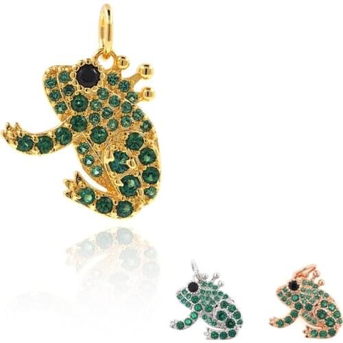 Frog Pendant Cubic Zirconia Brass Gold Plated Animal Charm DIY Jewelry Bracelet Necklace Earring Accessories