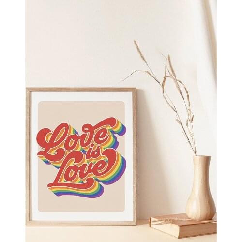 Lgbt Print Poster Love Is Love Gay Pride Canvas Painting Wall Art Retro Rainbow Flag Lesbian Pictures for Bedroom Living Room