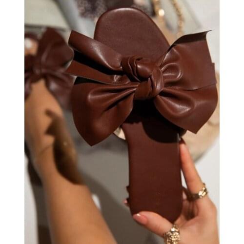 Women Slippers Bowknot Casual Flats Shoes Summer Sandals PU Fashion Ladies New Slides Beach Outdoor Female Flip Flops