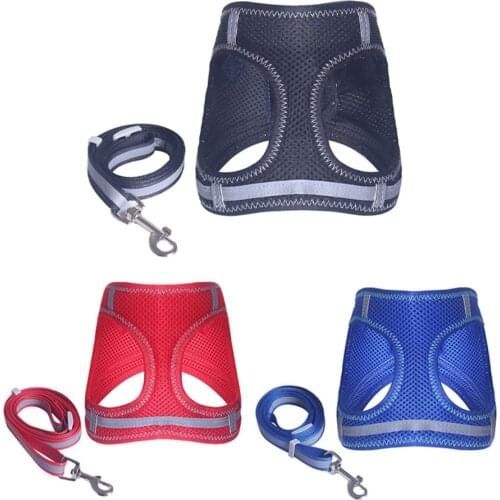 Dog Harness with Leash Summer Pet Adjustable Reflective Vest Walking for Puppy Polyester Mesh Harness for Small Medium Dog