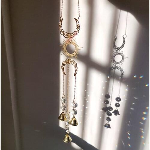 Suncater Crescent Moon Celestial Crystal Prism Pagan Witch Bells Wicca Gift Home Decor