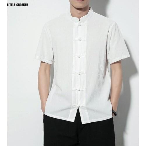 Tradictional Chinese Clothing for Men Half Sleeve Cotton Chinese Shirts Kung Fu Tai Chi Tang Suit Style Linen Tops Men Plus