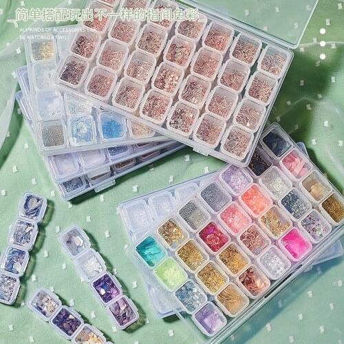 28Grids/Box 3D Muti-shape Nail Art Decoration Mix Bowknot/Rhinestone/Pearl/Rivet/Shell DIY Charms Luxury Manicure Accessories #E