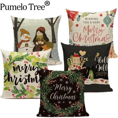 Merry Christmas Santa Claus Cushion Cover Decor Cute Deer Cartoon Snowman Pillowcase Tree Pillowcase for Children Sofa Almofadas