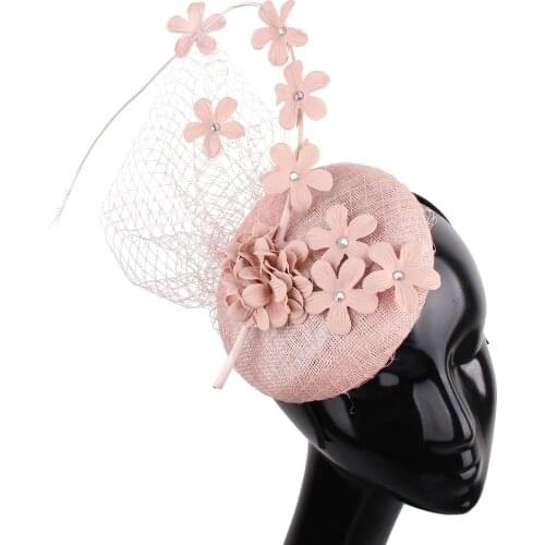High Quality 4-Layer Sinamay Fascinators Elegant Women Millinery Hats With Floral Veils Headwear Fashion New Bridal Married Caps