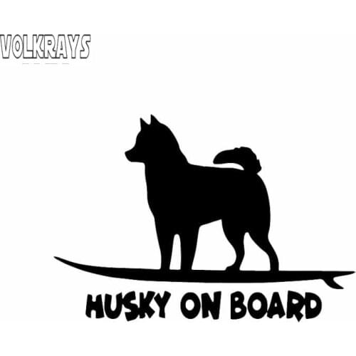 Volkrays Funny Car Sticker Decal Husky on Board Dog Accessories Reflective Waterproof Sunscreen Vinyl Black/Silver,9cm*14cm