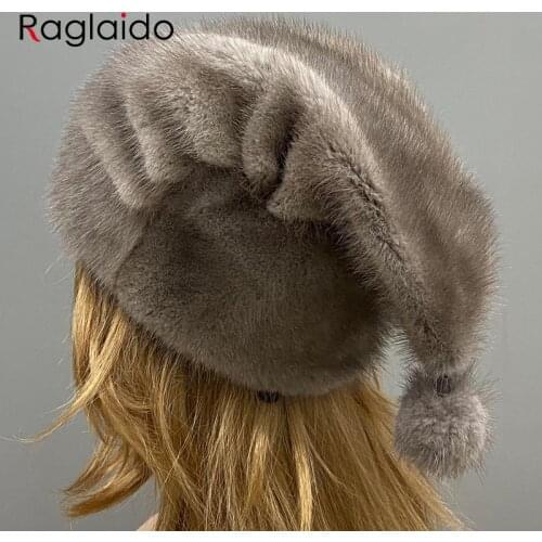Winter Women Natural Mink Fur Luxury Christmas Hats Female Stylish Full Pelt Hand Sewn High Quality Russian Hat