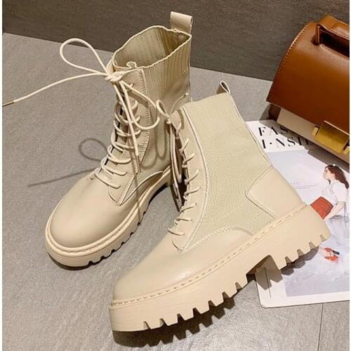Ankle Boots for Women 2021 Autumn Motorcycle Boots Thick Heel PlatfoAnkle Brm Shoes Woman Slip on Round Toe Fashion Boots RB36