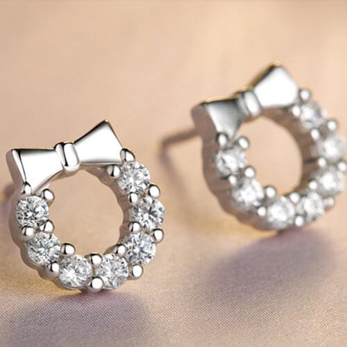 925 Sterling Silver New Luxury Jewelry Trendy Bow Round Earrings For Women Retro Party Girls Gift