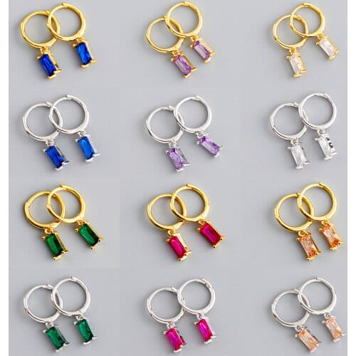 INZATT Real 925 Sterling Silver Colourful Rectangle Zircon Hoop Earrings For Fashion Women Fine Jewelry Bohemian Accessories