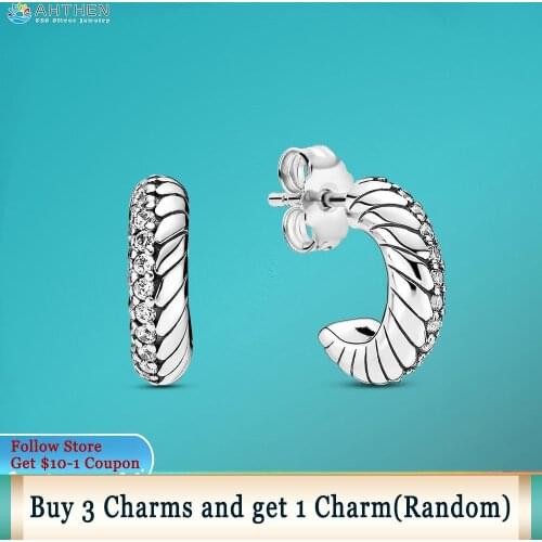 Ahthen 925 Sterling Silver Earrings Pavé Snake Chain Pattern Stud Earring Cubic Zirconia Statement Stud Earrings Women Earrings