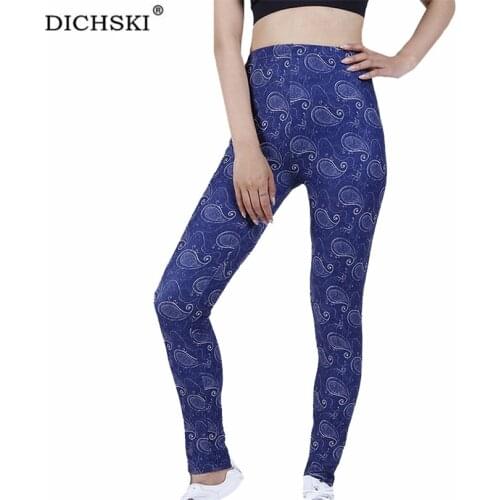 DICHSKI Women Sport Push Up Leggings Fitness High Waist Navy Full Cashew Printed Pattern Bottom Clothing Gym Workout Dropship