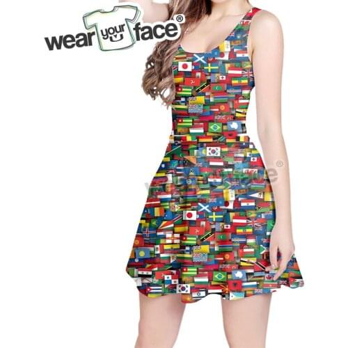 Flags of All Countries of The World Collage 3D All Over Print Skater Dress Hipster Fashion Women Clothes Holiday Vacation Dress