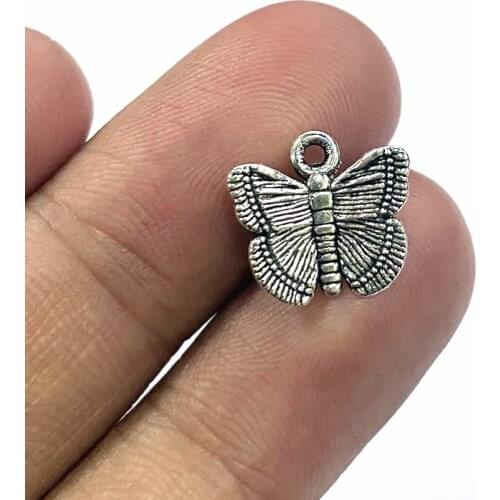10pcs 12x13mm Charms Retro Butterfly Antique Making Pendant Accessories Vintage Tibetan Silver Color,DIY Bracelet Necklace