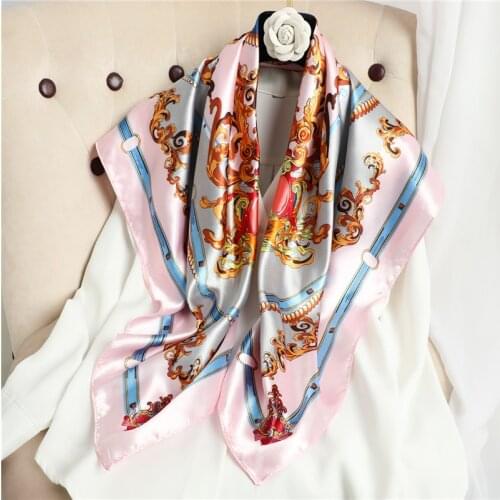 2021 Design Silk Women Square Scarf 90cm*90cm Elegant Neckerchief Bandana Hairband Shawl Wrap Luxury Muslim Headscarves Hijab