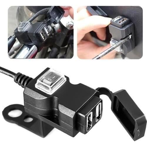 50% HOT SALES!!!12-24V/9-90V Dual USB Ports Motorcycle Handlebar Rearview Mirror Phone Charger