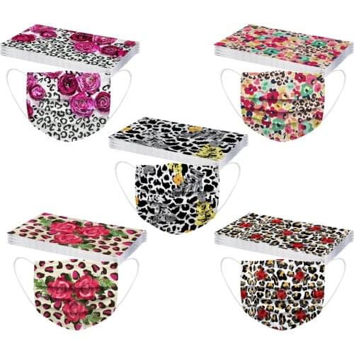 50pc Adult Face Shield Mouth Cover Skin Care Disposable Facemask Flower print 3Ply Ear Loop Faceshield mascarillas desechables