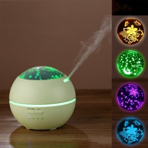 Aroma Air Humidifier Essential Oil Diffuser Ultrasonic Aromatherapy Diffuser With Color LED Flower Star Moon Snowflake Projector