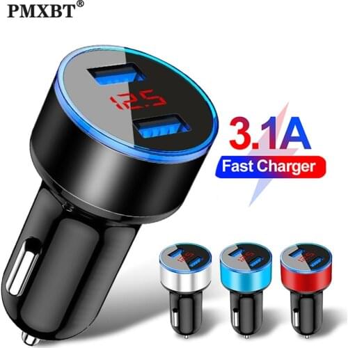 Mini USB Car Charger For xiaomi mi9 Voiture Telephone Chargeur Fast Charging With LED Display 3.1A Dual USB Phone Charger in Car
