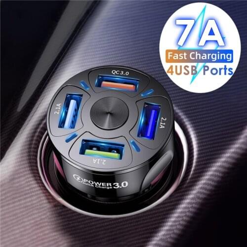 QC3.0 Car Charger USB Port Fast Charge 7A Mobile Phone Charger LED Light Display Car USB Charger For Xiaomi Huawei Samsung