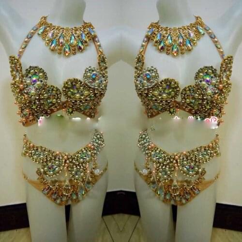 Belly dance Nightclub bar color shiny rhinestone underwear bikini costumes