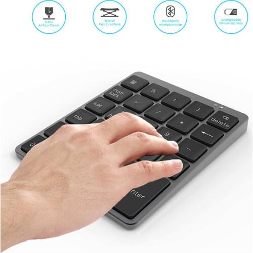Bluetooth Wireless Numeric Keypad Mini Numpad Alloy Ultra-thin Wireless Keyboard for PC Accounting Tasks