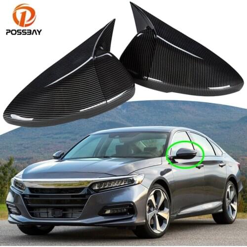 POSSBAY 2Pcs Side Rear View Rearview Mirror Carbon Fiber Cover Left Right Trim Ox Horn for Honda Accord 2018 2019 Exterior Parts
