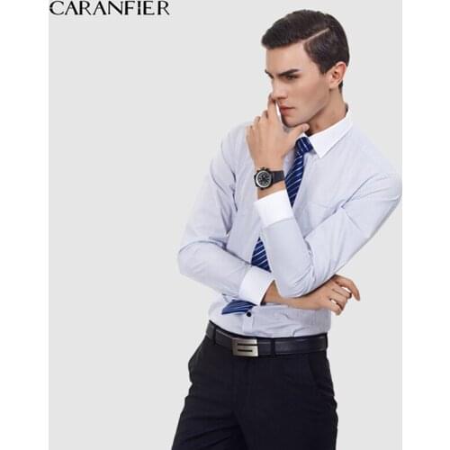 CARANFIER 2018 Spring Men Shirt Long-sleeve Plus Size Men Vertical stripes Shirt Male Business Collar Shirt Men Clothes XXS-7XL