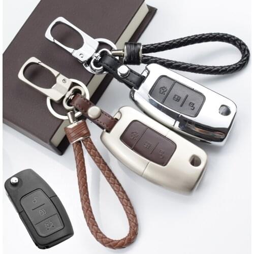 Zinc alloy+leather 3 Button Flip Folding Remote Control Key cover case Fob shell for Ford Focus Fiesta 2013 Ecosport Kuga Escape