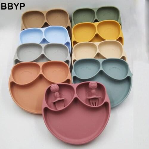Baby Silicone Dinner Plate Integrated Childrens Tableware Supplementary Food Bowl Non-Slip Anti-Fall Tray Dishes With Sucker
