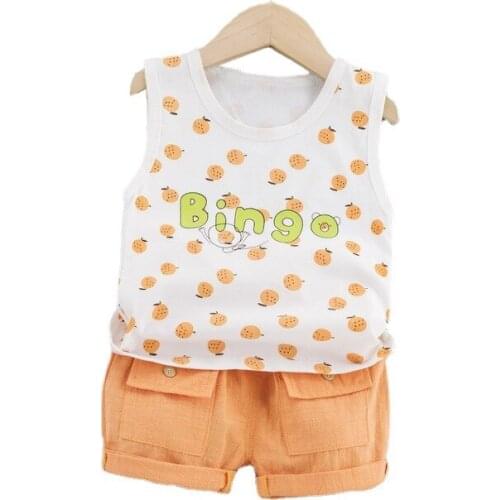 Summer Children Letter Cotton Clothes Baby Boys Girls Cartoon Vest Shorts2Pcs/sets Infant Toddler Fashion Kids Print Sport Suits