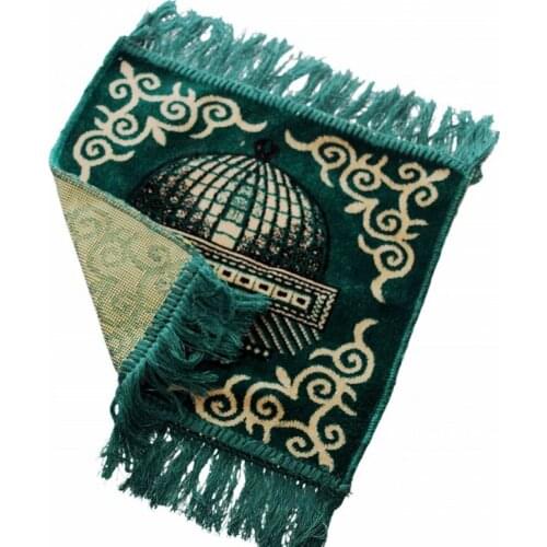Islamic Turkish Velvet Prayer Rug with Fringe Tassel Ethnic Flocking Jacquard Muslim Ramadan Carpet Decoration Small Square