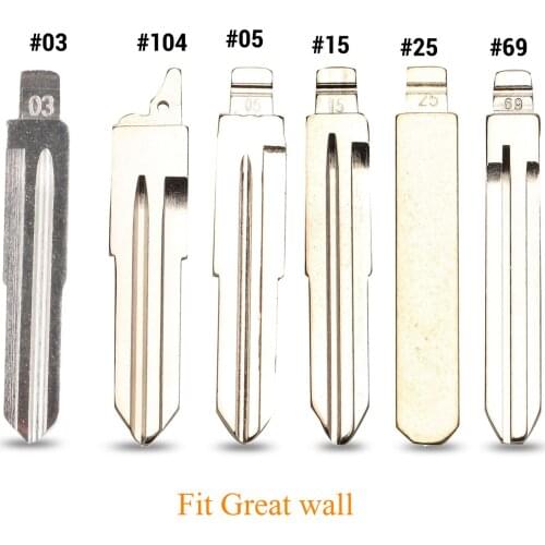 Kutery 10pcs Replacement #03 #15 #25 #69 #104 Flip Remote Key Blank Car Key Blade For Great Wall Haval Hover H1 H2 H3 H5 H8 H9