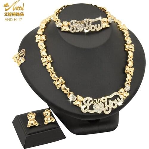 I LOVE YOU Nigerian Wedding Jewelry Set Xoxo Heart Bridal African Woman Jewelry Crystal Dubai Gold Color Necklace Bracelets Sets