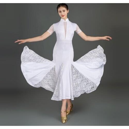 Lace short-sleeved Ballroom Dance Dress waltz dress for ballroom Dancing Tango Dance costumes Spanish Flamenco Dress Print