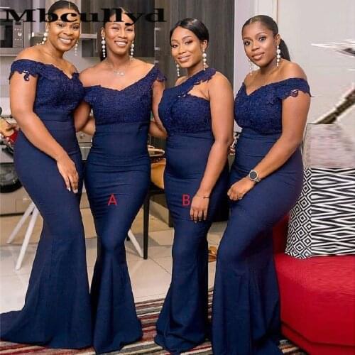 Mbcullyd Navy Blue Mermaid Bridesmaid Dresses 2020 African Summer Wedding Guest Dress For Women Robe Demoiselle D'honneur