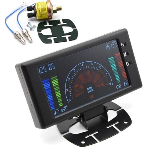 5" LCD 6 in 1 multiple function car gauge Water Temperature oil temp oil pressure tachometer RPM Voltmeter clock Auto gague