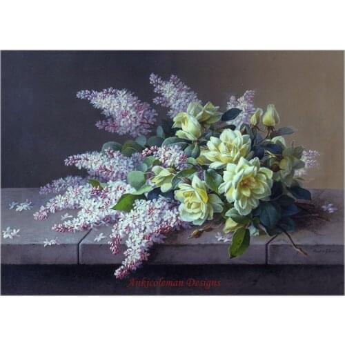 Needlework for embroidery DIY DMC High Quality - Counted Cross Stitch Kits 14 ct Oil painting - Still life of Roses and Lilacs
